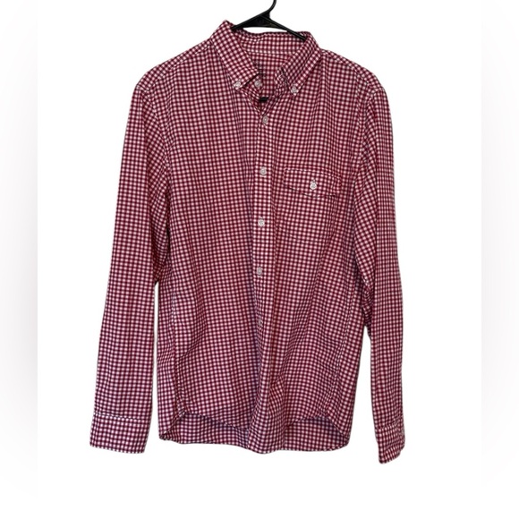 J. Crew Mens Gingham Long-Sleeve Button-Down Oxford Cloth Shirt Size M Red/White - Picture 1 of 10